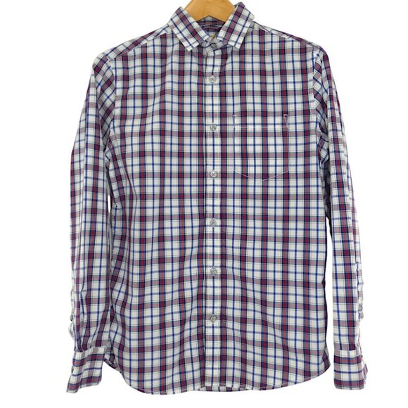 Tre Vero Long Sleeve Plaid American Red White and Blue Academia Button Up S - Picture 1 of 7